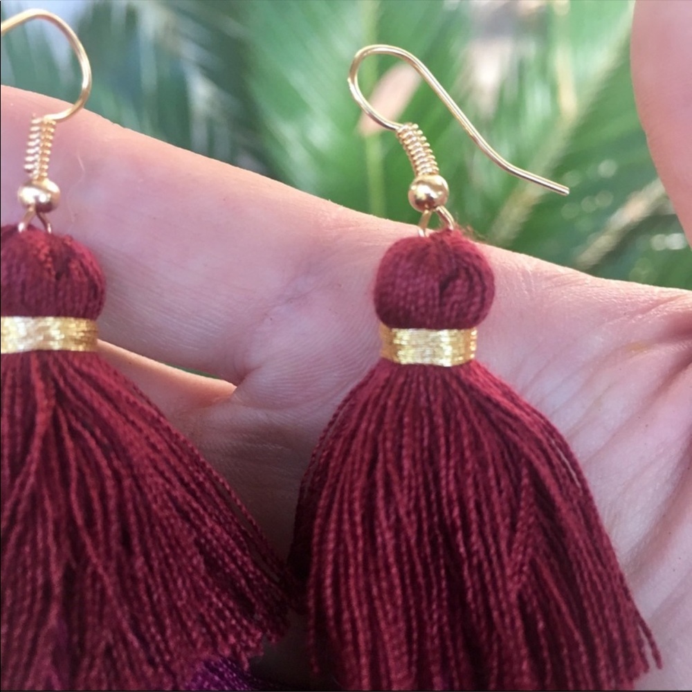 New!! Zara Red Silk Tassel Earrings - Picture 4 of 4